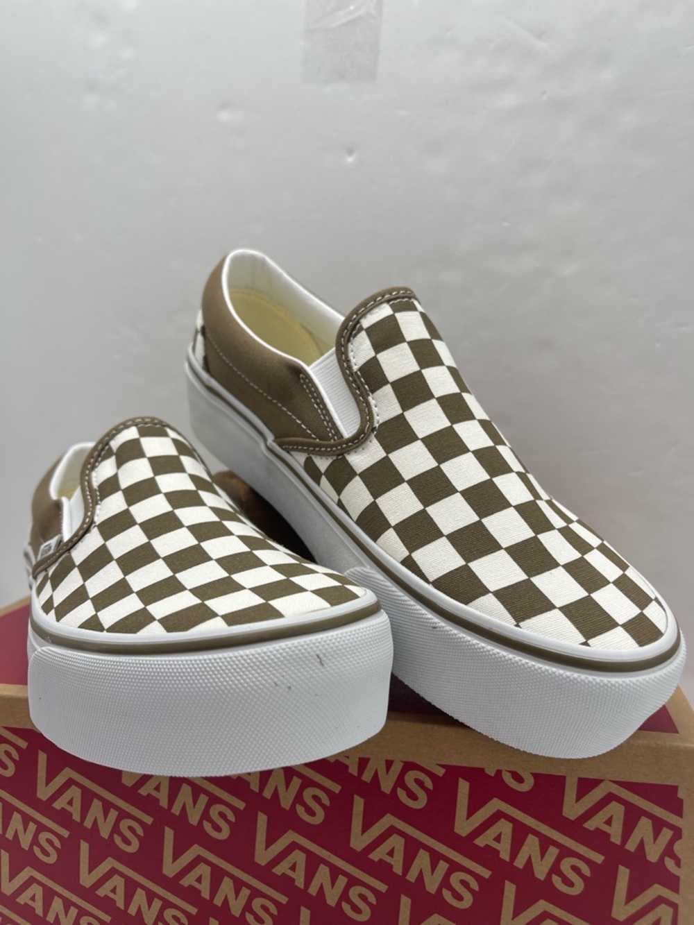 Vans Slip-On Platform Sneakers Checkerboard Sepia Brown VN00018E0E0 New - Picture 16 of 16